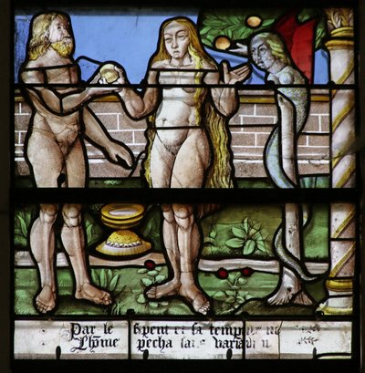 Window depicting Eve offering Adam the Forbidden Fruit by French School